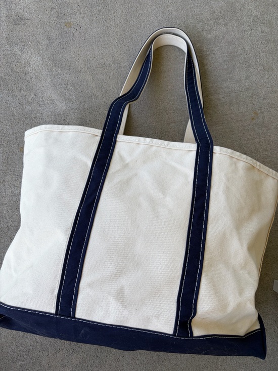 L.L. Bean Handbags - LLbean made in USA boat and tote navy cream large tote bag with long handles